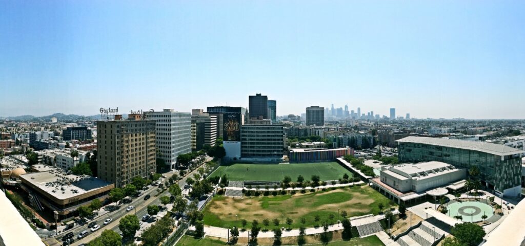 Aerial view of central Los Angeles near Pacific States University